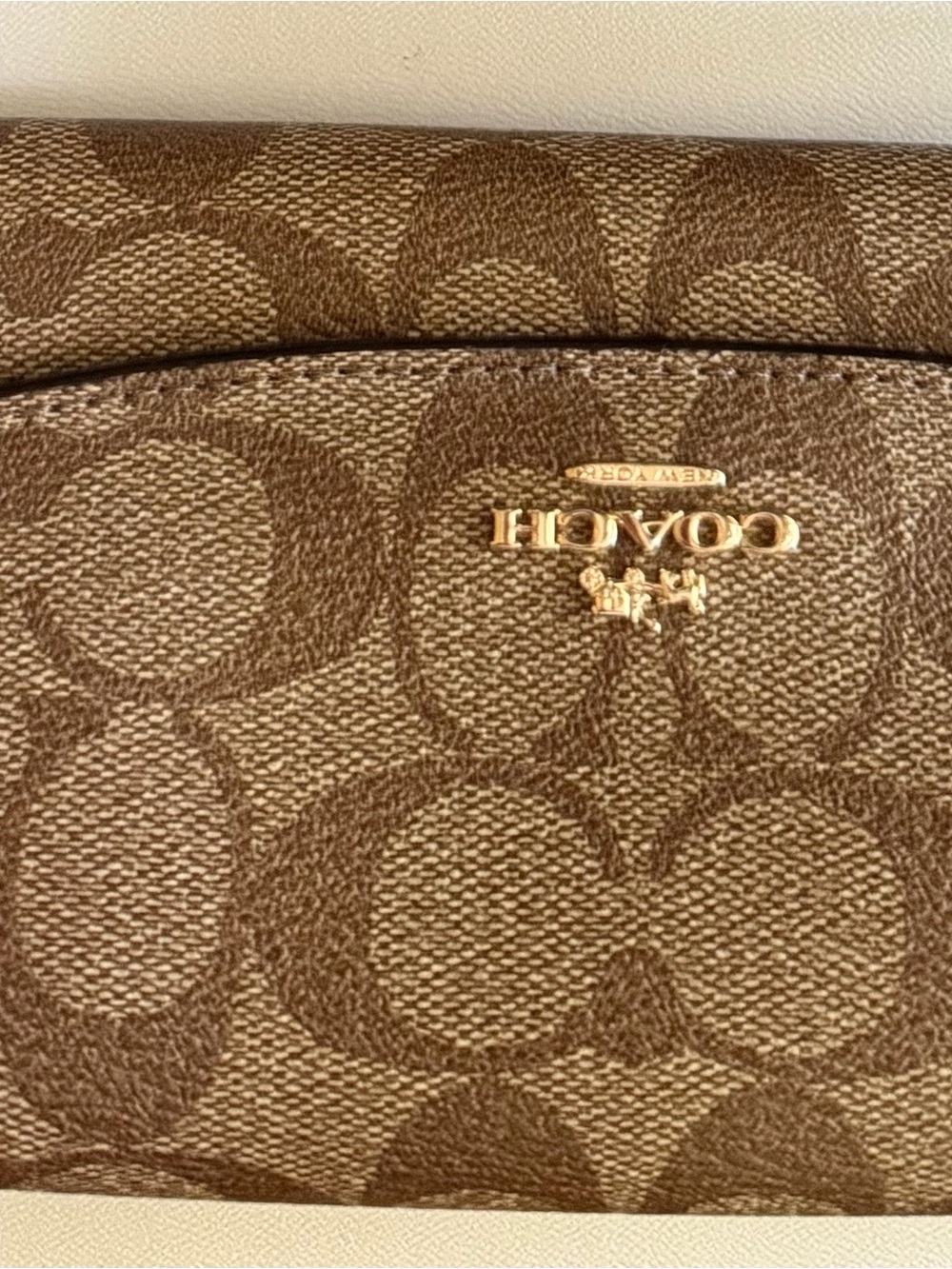 Coach Brown Signature Canvas Wallet with Gold Logo